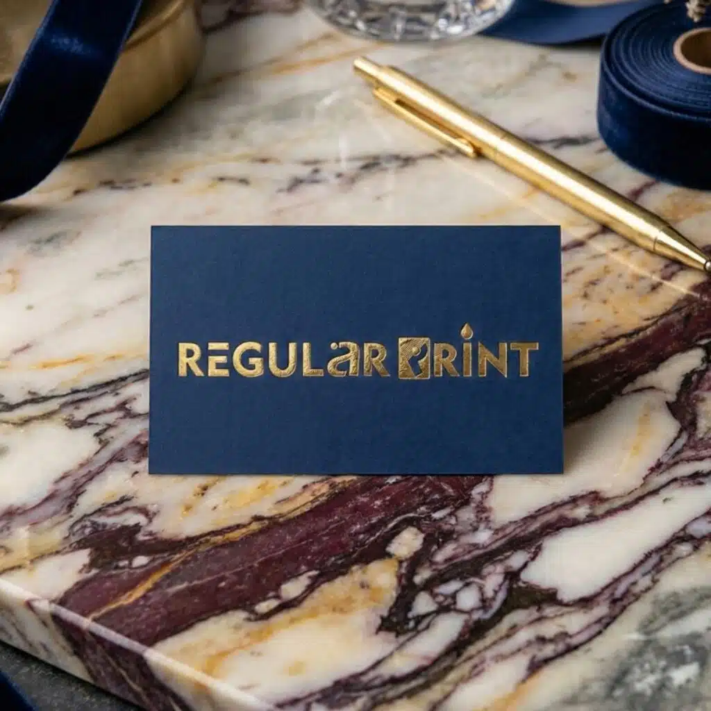 Premium navy blue business cards with gold foil branding - Regular Print Canada