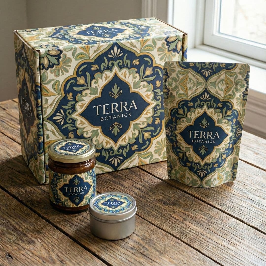 Custom branded product packaging boxes and stand-up pouches for boutique businesses